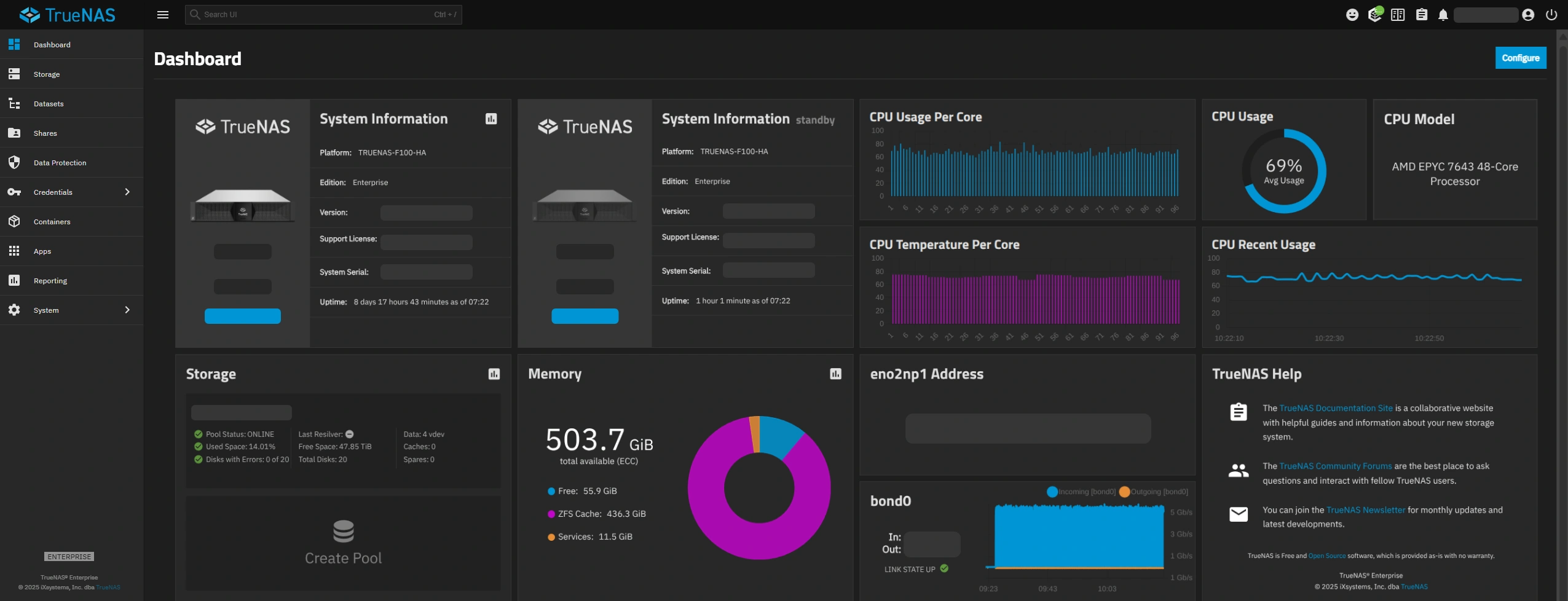 TrueNAS — painel de administração