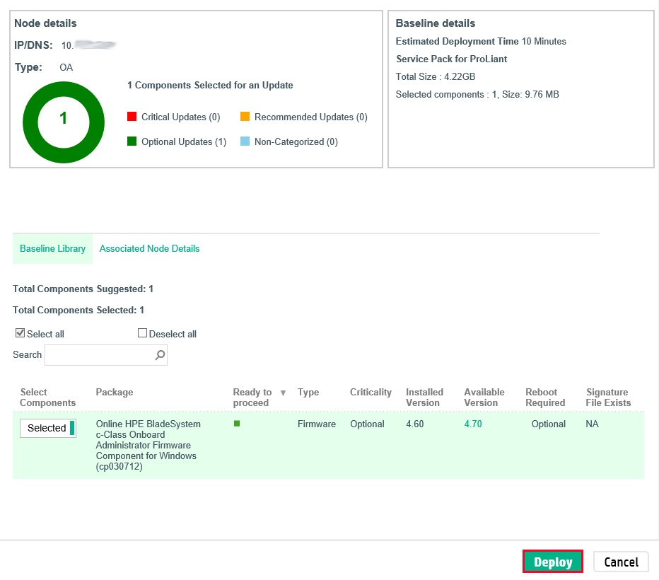 HPE SUM — Dashboard de gerenciamento de atualizações de firmware