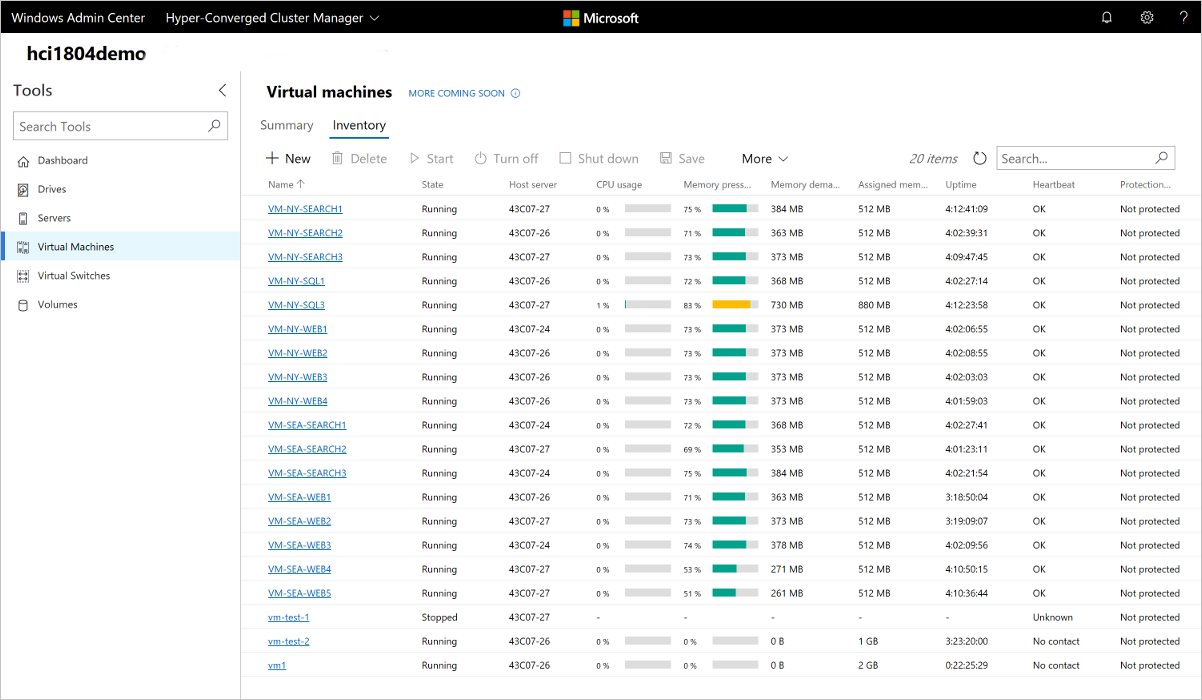 Microsoft Hyper-V — Dashboard de gerenciamento de virtualização