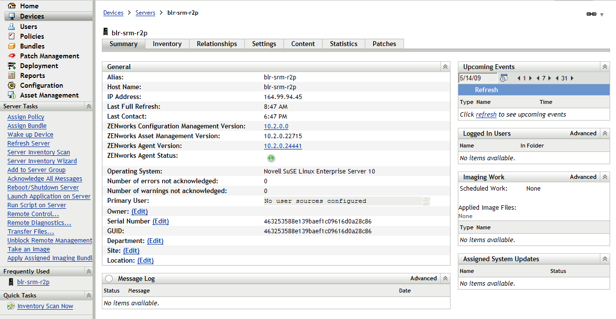 OpenText ZENworks Configuration Management — dashboard de gerenciamento de endpoints